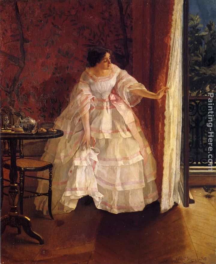 Lady at a Window Feeding Birds painting - Alfred Stevens Lady at a Window Feeding Birds art painting